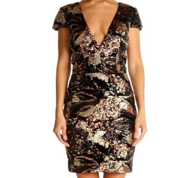 Dress the population Sequin Evening Dress Brown Sz. L - Picture 1 of 8